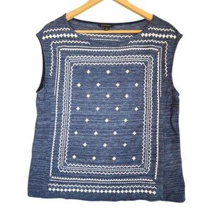Banana Republic Women’s Indigo Denim Blue Bandana Embroidered Sleeveless SZ L